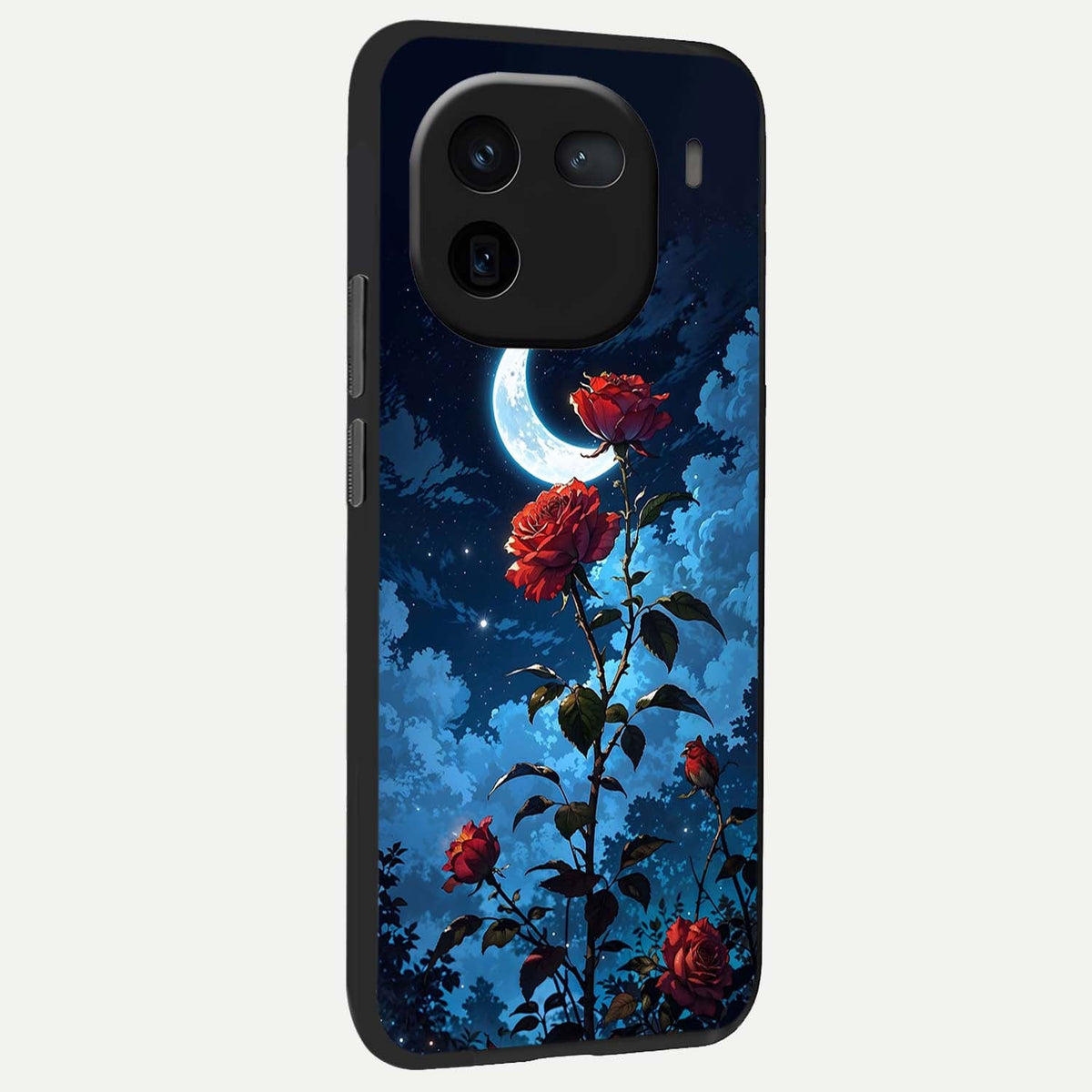  Crimson Rose Moon back cover For iQOO 12 5G slim fit glass case with vibrant aesthetic design