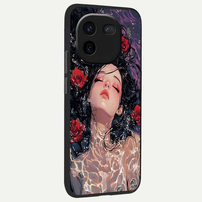  Crimson Rose Serenity back cover For iQOO 12 5G slim fit glass case with vibrant aesthetic design