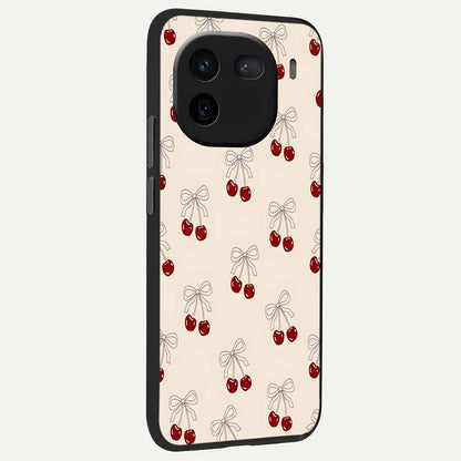  Cute Cherry Pattern back cover For iQOO 12 5G slim fit glass case with vibrant aesthetic design
