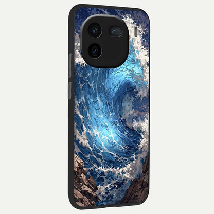  Giant Ocean Wave back cover For iQOO 12 5G slim fit glass case with vibrant aesthetic design