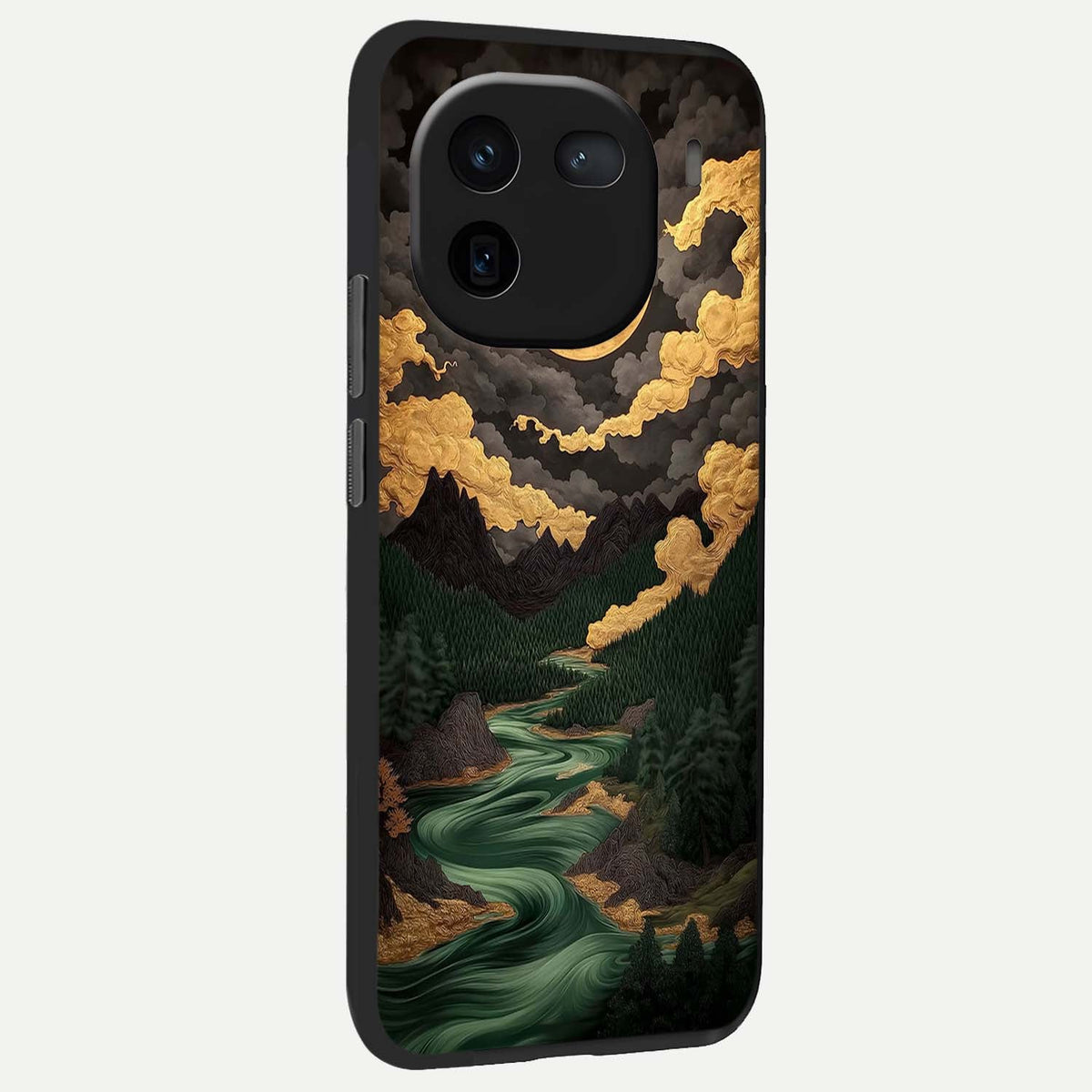  Golden River Moon back cover For iQOO 12 5G slim fit glass case with vibrant aesthetic design