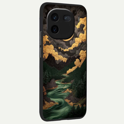  Golden River Moon back cover For iQOO 12 5G slim fit glass case with vibrant aesthetic design