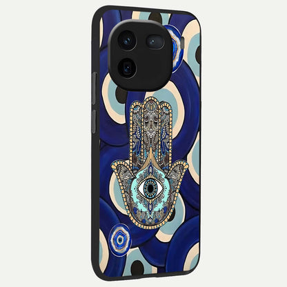  Hamsa Divine Guard back cover For iQOO 12 5G slim fit glass case with vibrant aesthetic design