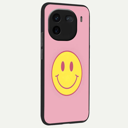  Happy Pink Mood back cover For iQOO 12 5G slim fit glass case with vibrant aesthetic design