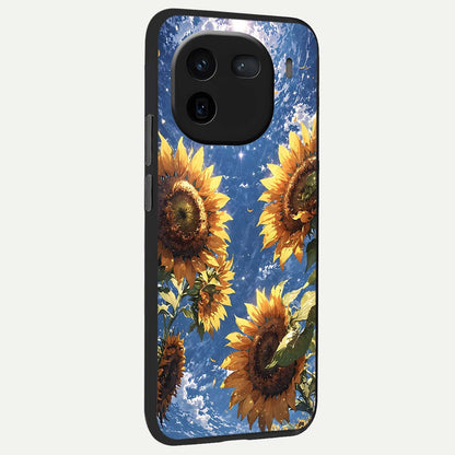  Heavenly Sunflower Rise back cover For iQOO 12 5G slim fit glass case with vibrant aesthetic design