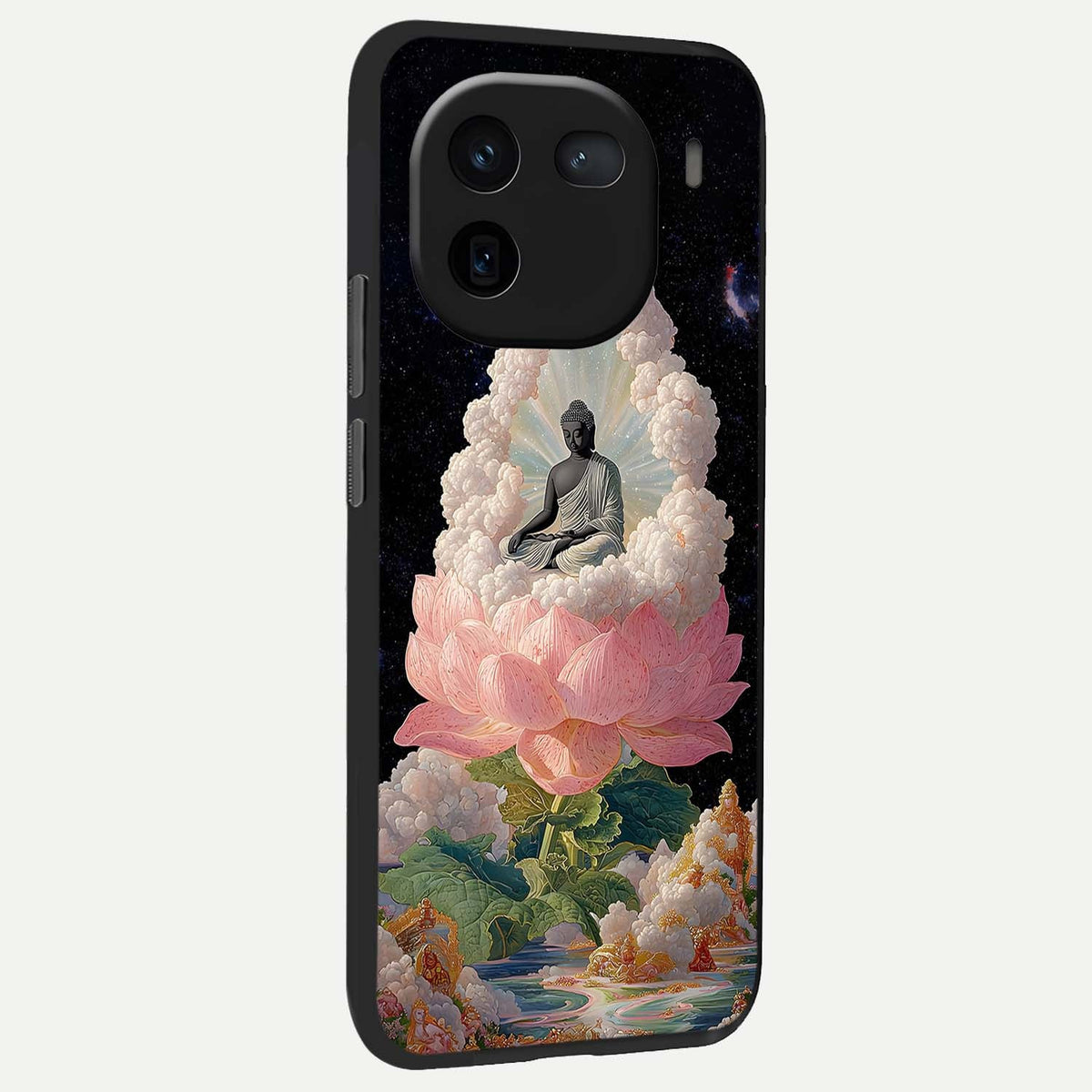  Lotus Divine Peace back cover For iQOO 12 5G slim fit glass case with vibrant aesthetic design