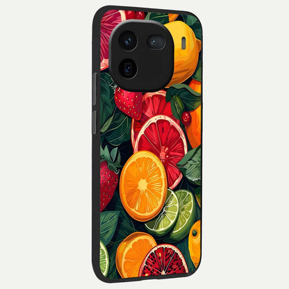  Multiple Fruits back cover For iQOO 12 5G slim fit glass case with vibrant aesthetic design