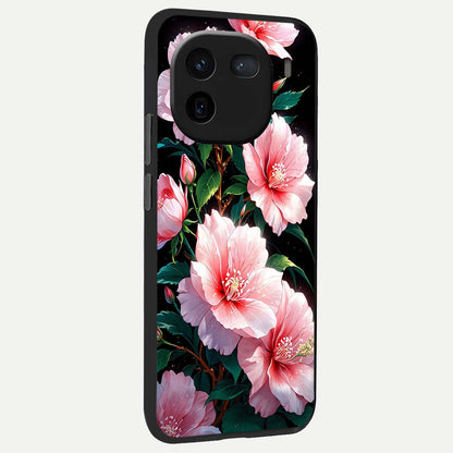  Peach Flower back cover For iQOO 12 5G slim fit glass case with vibrant aesthetic design