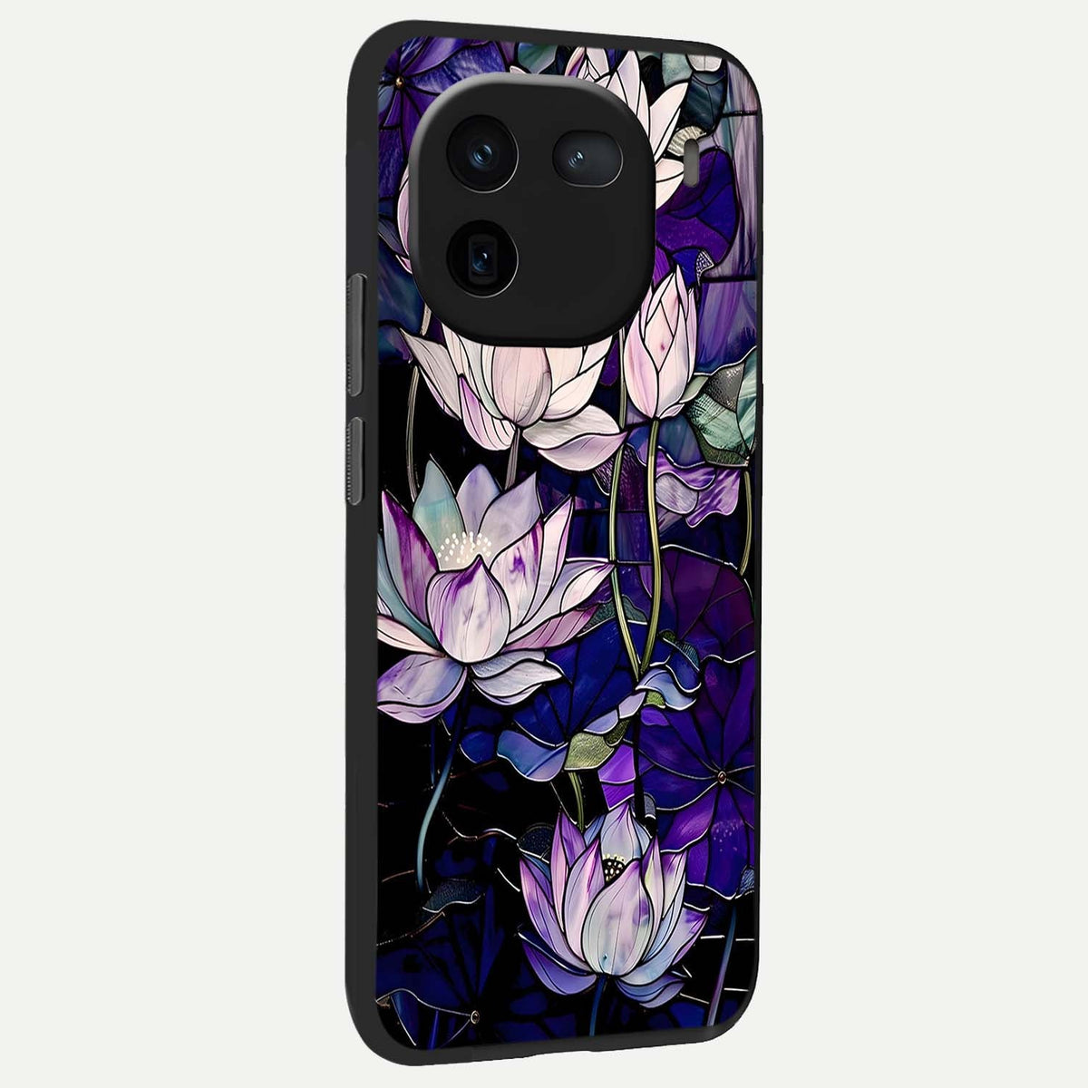  Purple Lotus Pattern back cover For iQOO 12 5G slim fit glass case with vibrant aesthetic design