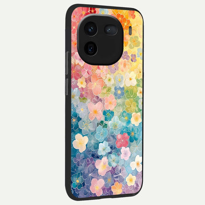  Rainbow Blossom Burst back cover For iQOO 12 5G slim fit glass case with vibrant aesthetic design