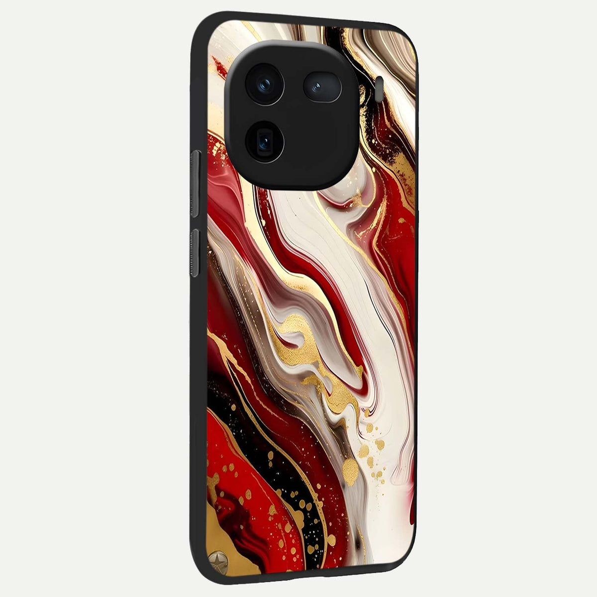  Red And White Marble back cover For iQOO 12 5G slim fit glass case with vibrant aesthetic design