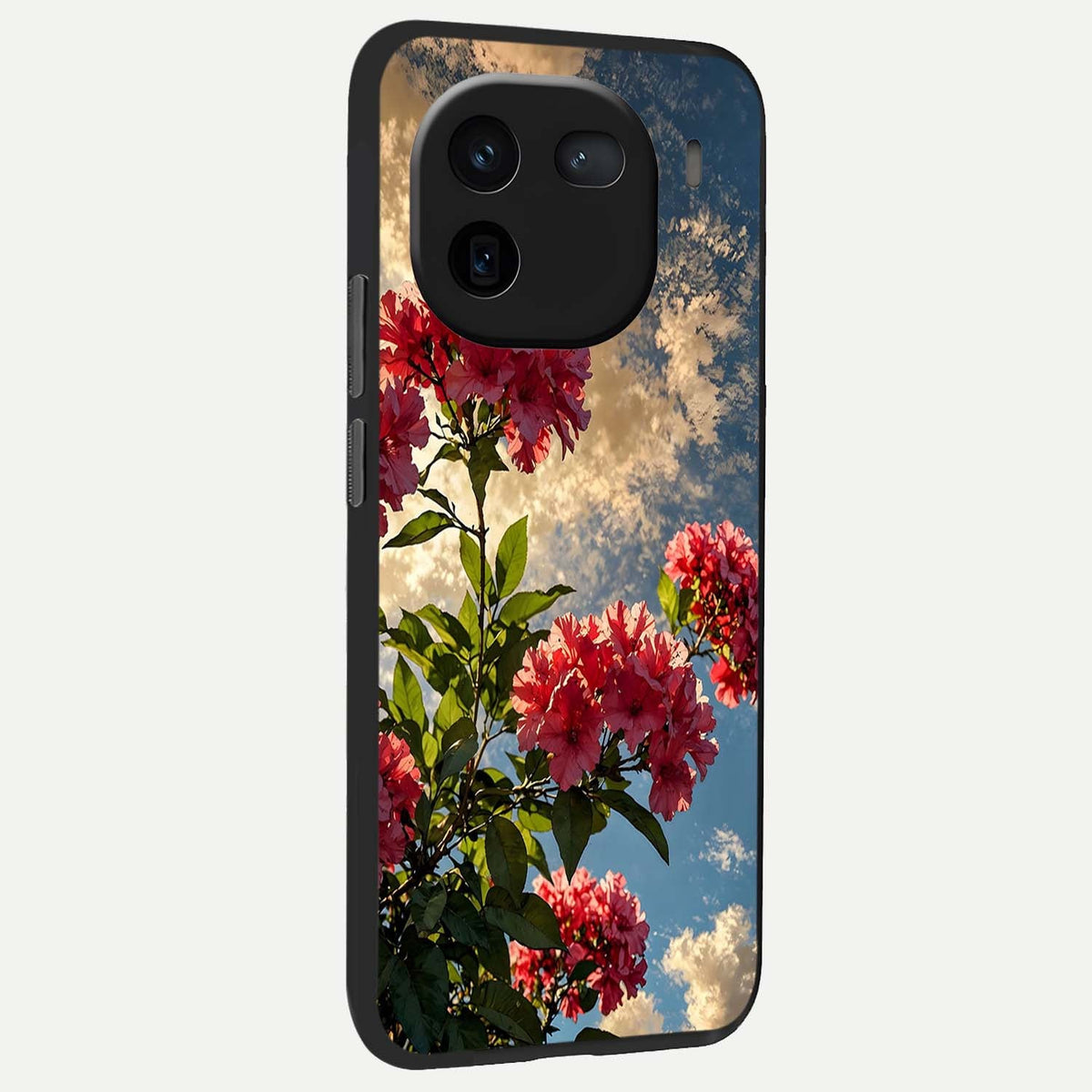  Red Bloom Skies back cover For iQOO 12 5G slim fit glass case with vibrant aesthetic design