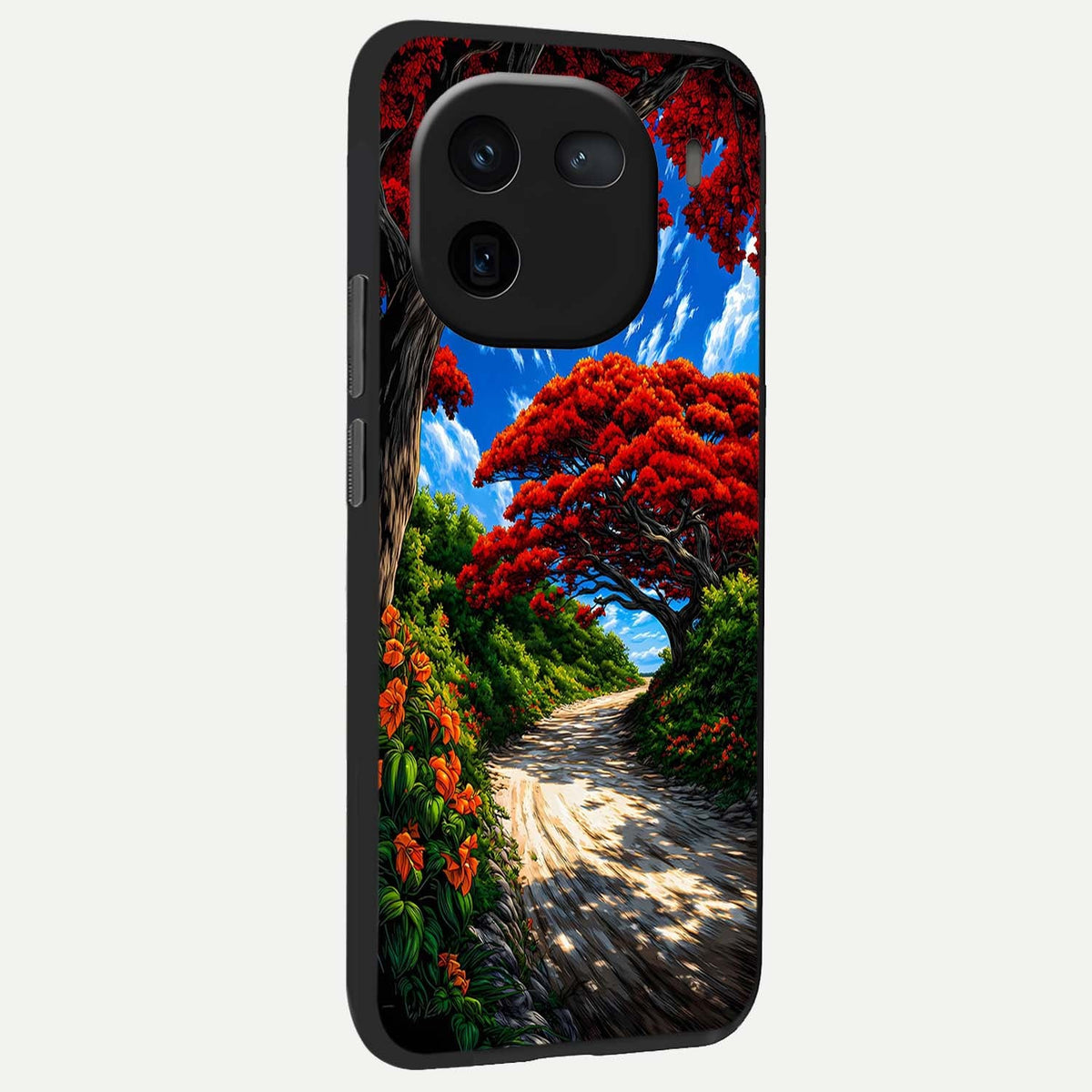  Red Trees Pathway back cover For iQOO 12 5G slim fit glass case with vibrant aesthetic design