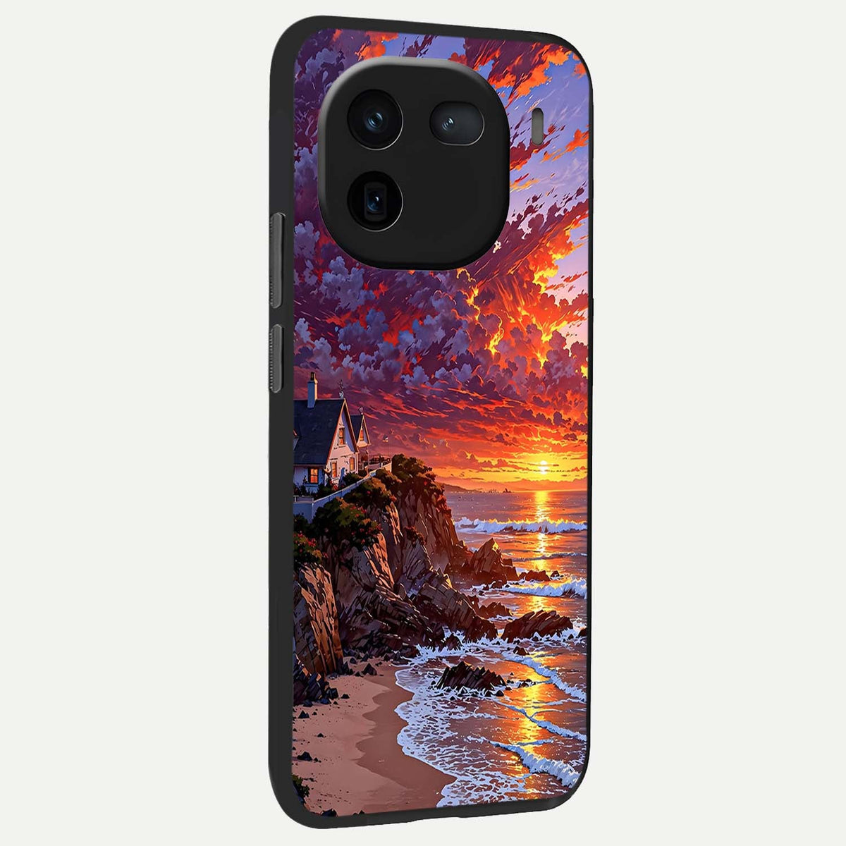 Sunset House By Sea back cover For iQOO 12 5G slim fit glass case with vibrant aesthetic design
