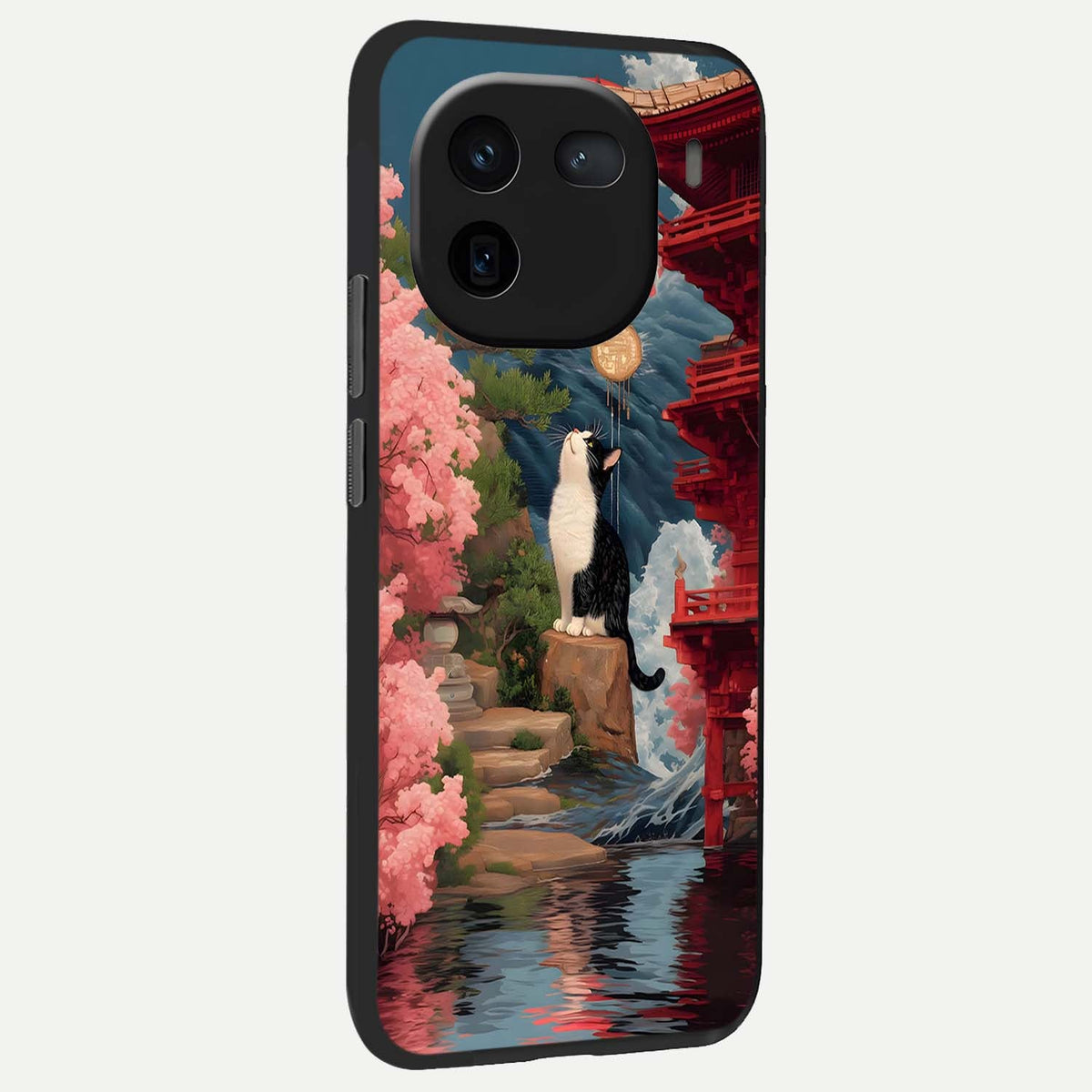  Temple Cat Scenery back cover For iQOO 12 5G slim fit glass case with vibrant aesthetic design