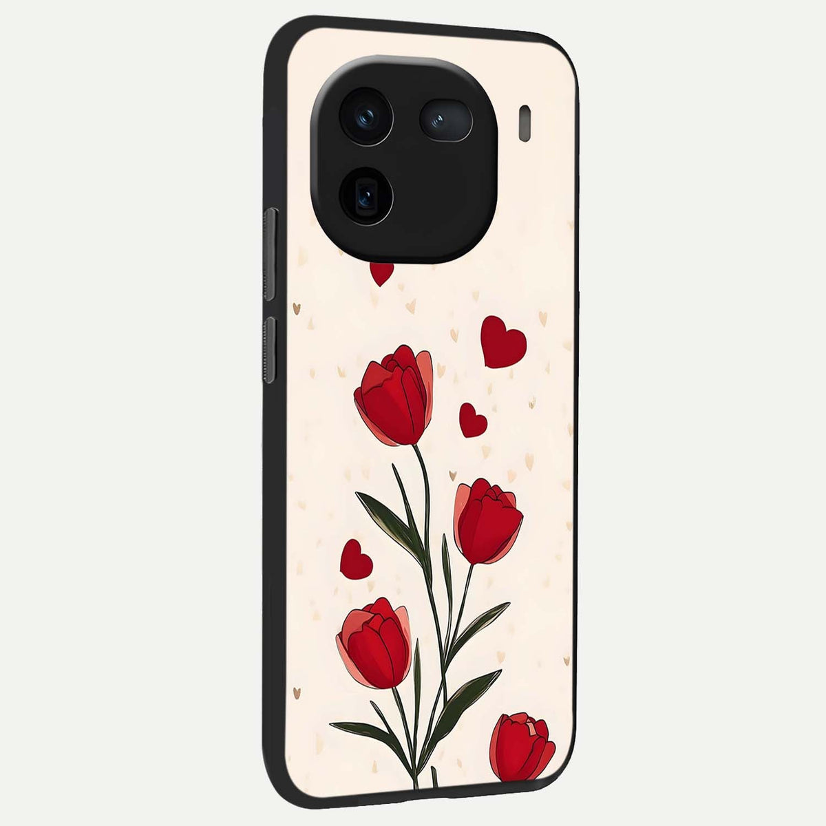  Tulip With Heart back cover For iQOO 12 5G slim fit glass case with vibrant aesthetic design