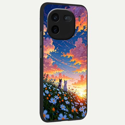  Two Cats Friends back cover For iQOO 12 5G slim fit glass case with vibrant aesthetic design