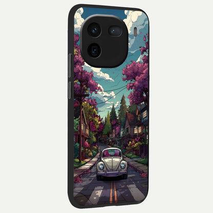  Vintage Street Drive back cover For iQOO 12 5G slim fit glass case with vibrant aesthetic design