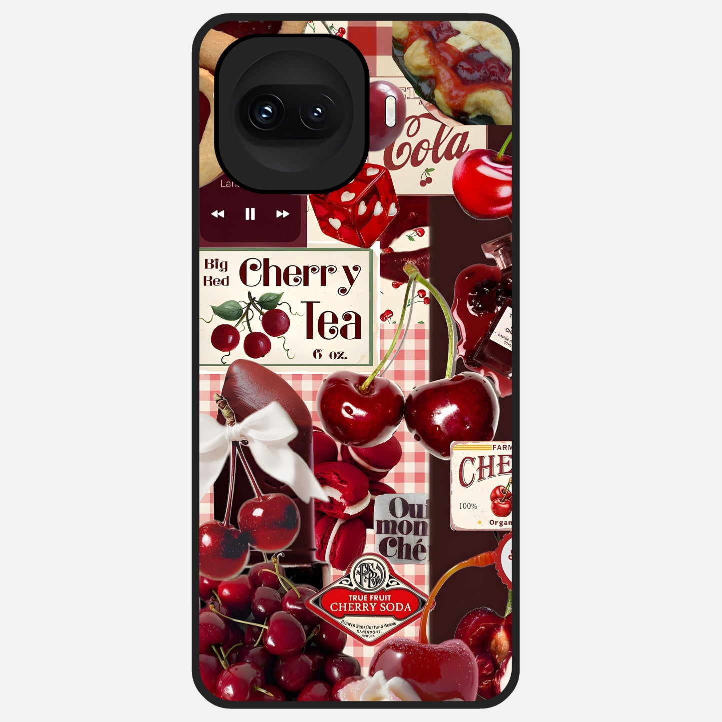  Aesthetic Cherry Tea Glass Case for iQOO 15R back cover – full design glossy printed glass finish