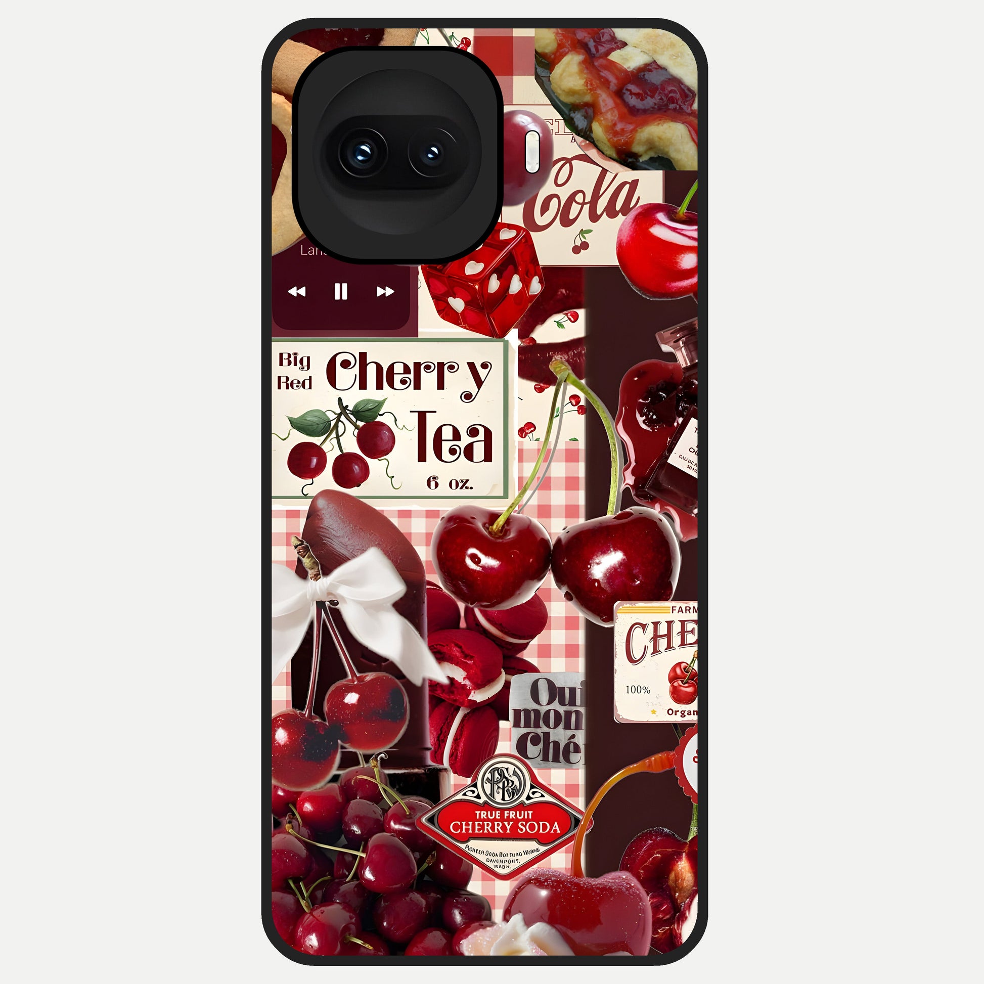  Aesthetic Cherry Tea Glass Case for iQOO 15R back cover – full design glossy printed glass finish