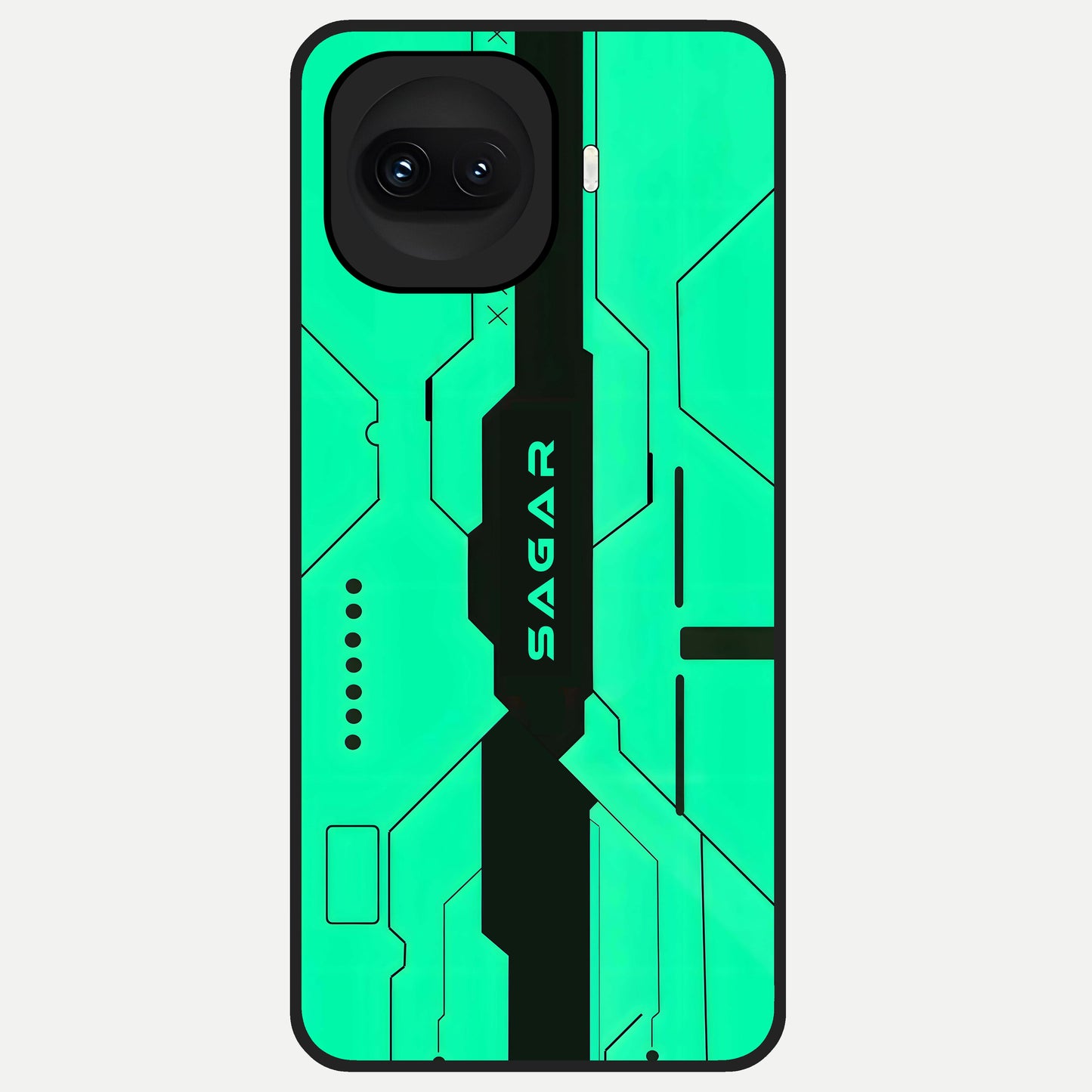  Aqua Tech CYBERPUNK Custom Name Glass Case for iQOO 15R back cover – full design glossy printed glass finish