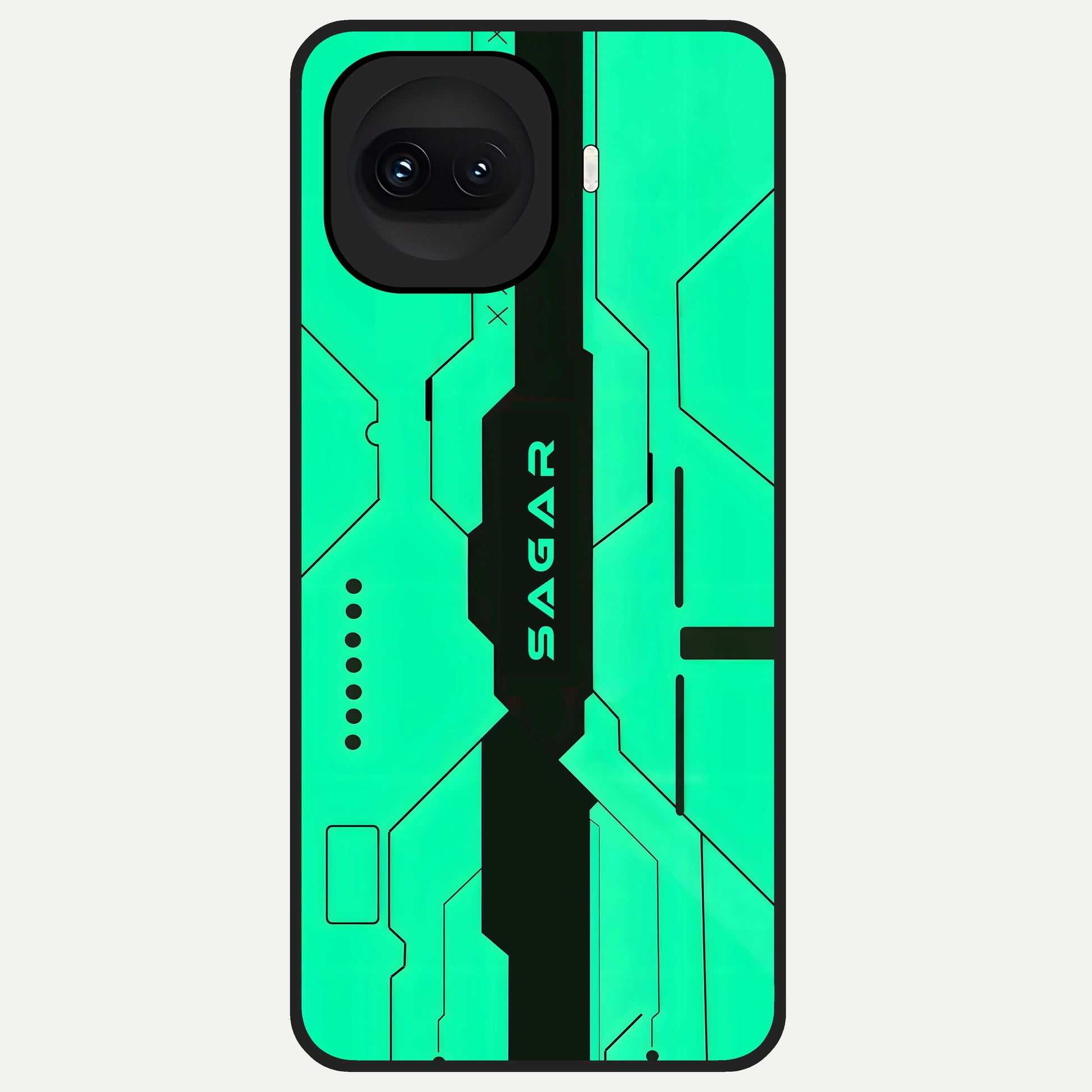  Aqua Tech CYBERPUNK Custom Name Glass Case for iQOO 15R back cover – full design glossy printed glass finish