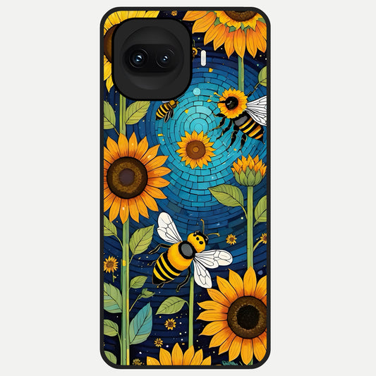  Bees And Sunflowers Glass Case for iQOO 15R back cover – full design glossy printed glass finish