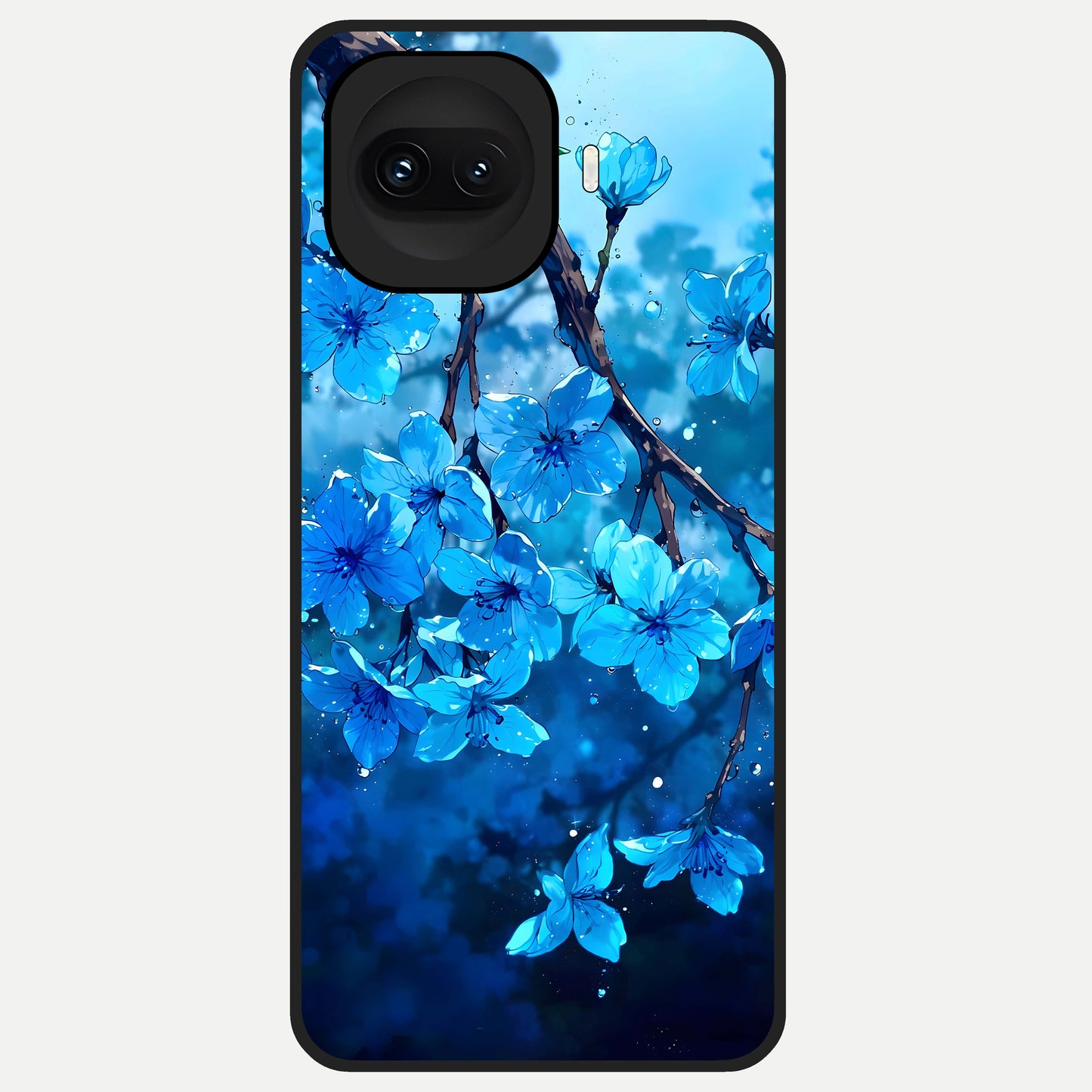  Blue Blossoms Branch Glass Case for iQOO 15R back cover – full design glossy printed glass finish