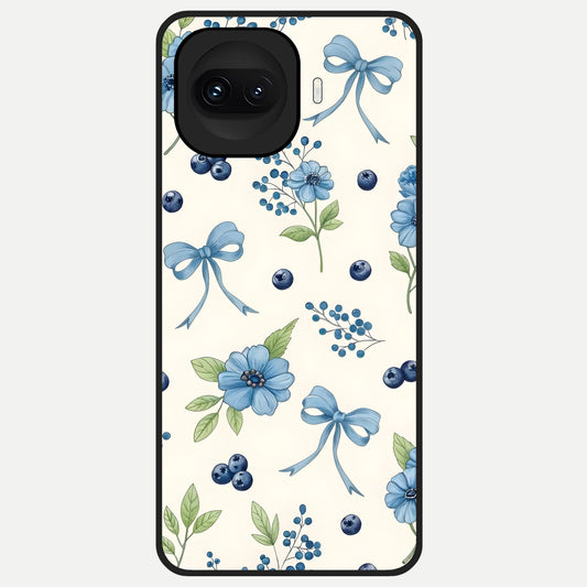  Blue Flower And Bow Glass Case for iQOO 15R back cover – full design glossy printed glass finish