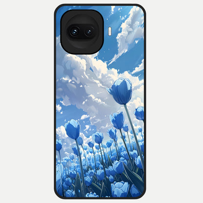  Blue Tulip Clouds Glass Case for iQOO 15R back cover – full design glossy printed glass finish