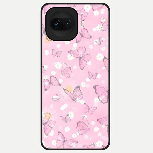 Blush Butterfly Garden Glass Case for iQOO 15R back cover – full design glossy printed glass finish