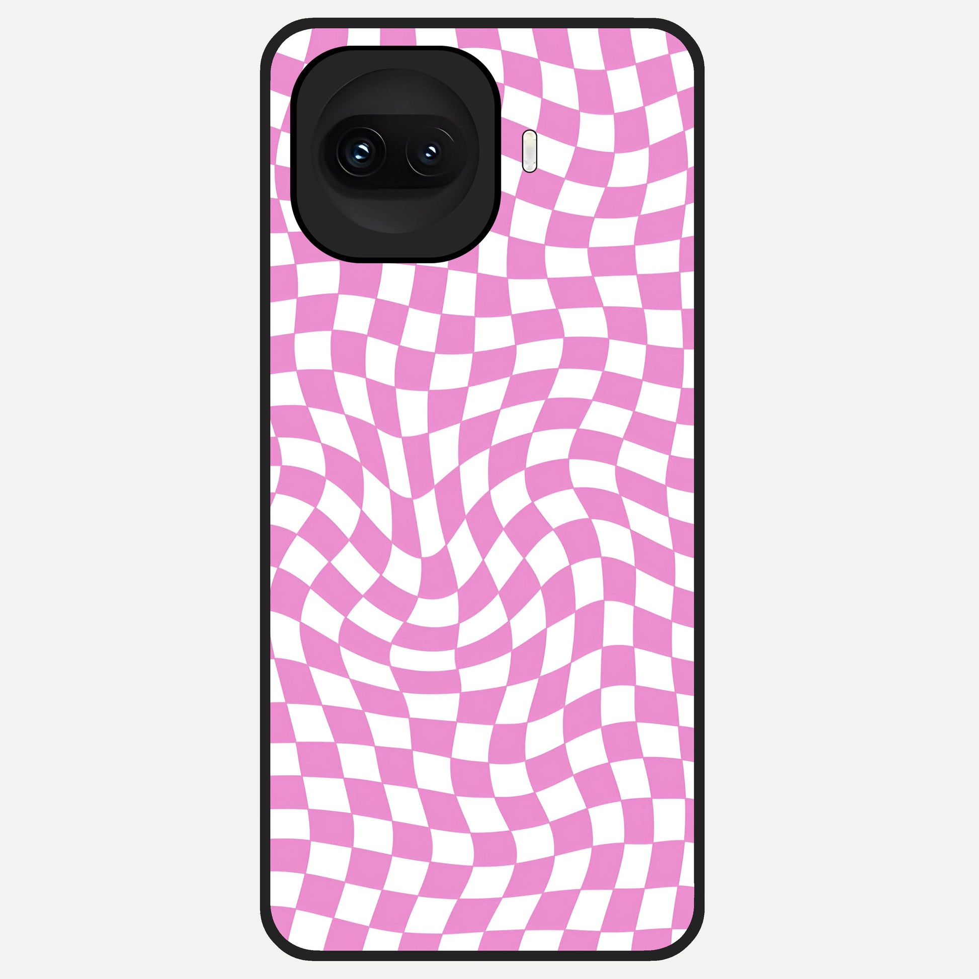  Bubblegum Check Wave Glass Case for iQOO 15R back cover – full design glossy printed glass finish