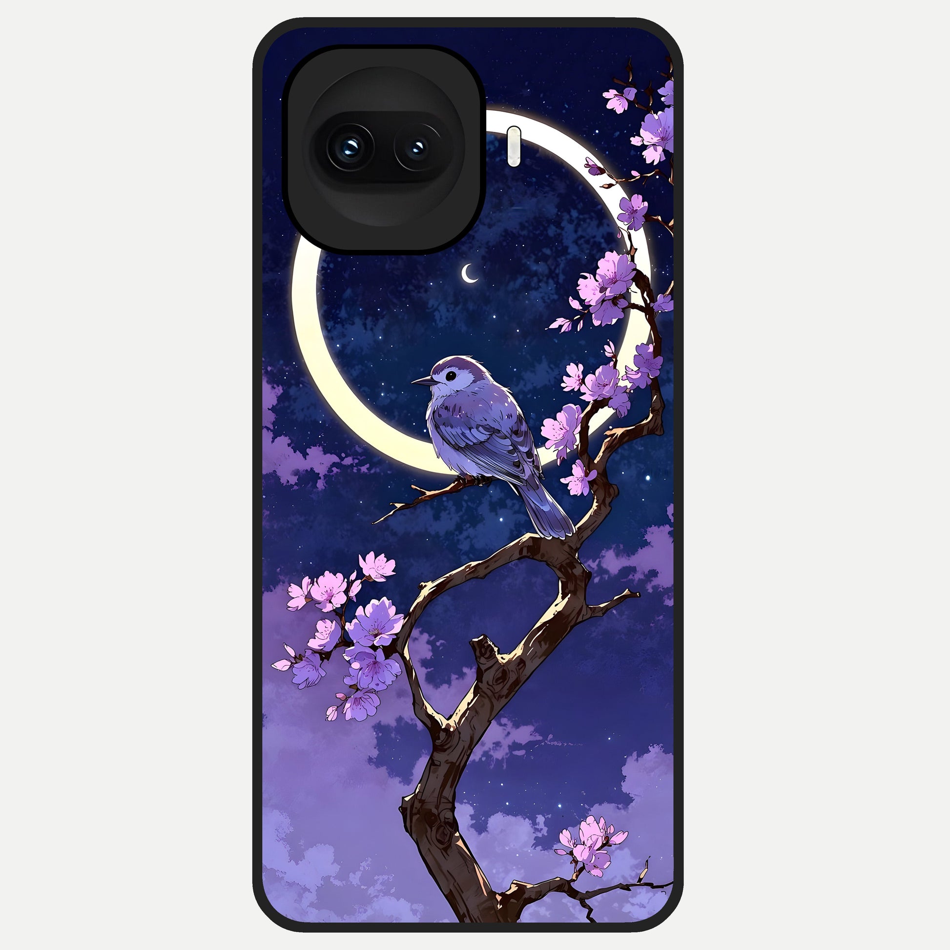  Celestial Bird Blossom Glass Case for iQOO 15R back cover – full design glossy printed glass finish