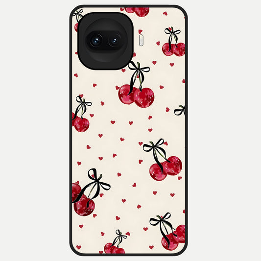  Cherry Heart Bow Glass Case for iQOO 15R back cover – full design glossy printed glass finish