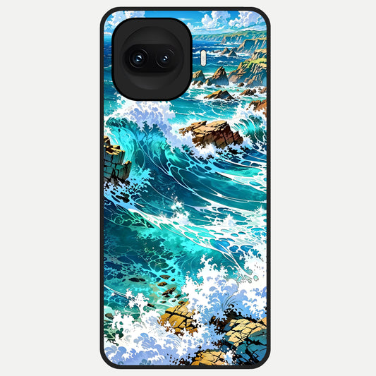  Coastal Blue Waves Glass Case for iQOO 15R back cover – full design glossy printed glass finish