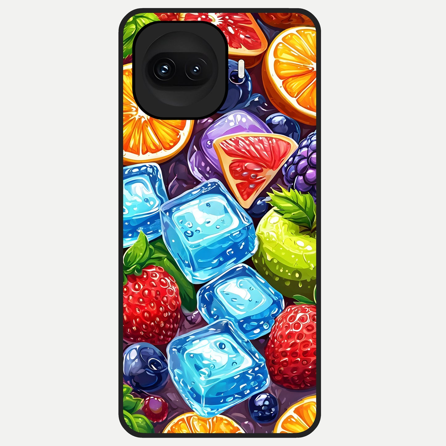  Colorful Fruits with Ice Glass Case for iQOO 15R back cover – full design glossy printed glass finish