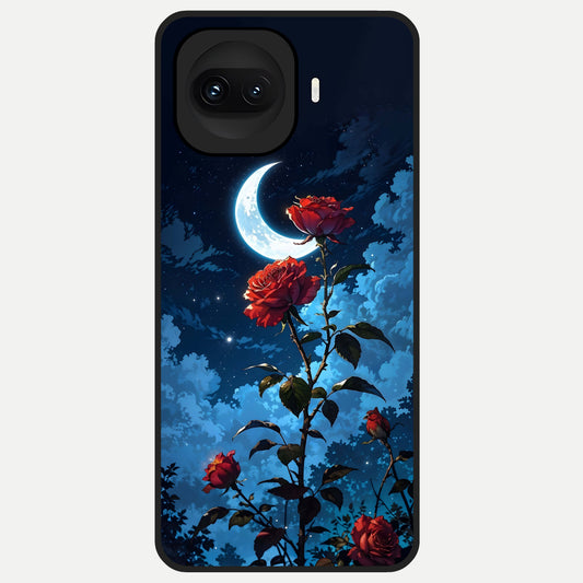  Crimson Rose Moon Glass Case for iQOO 15R back cover – full design glossy printed glass finish