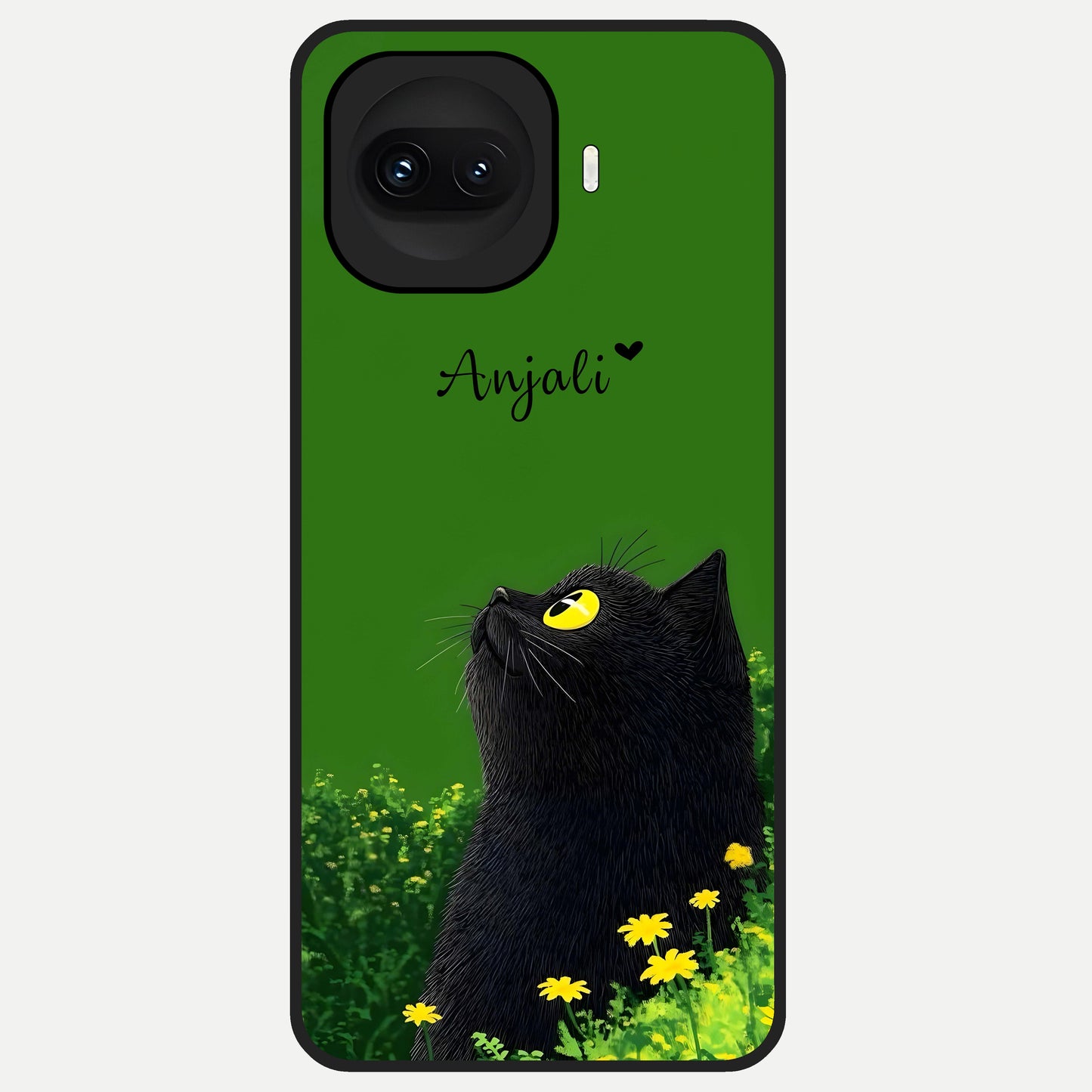  Emerald Cat Custom Name Glass Case for iQOO 15R back cover – full design glossy printed glass finish