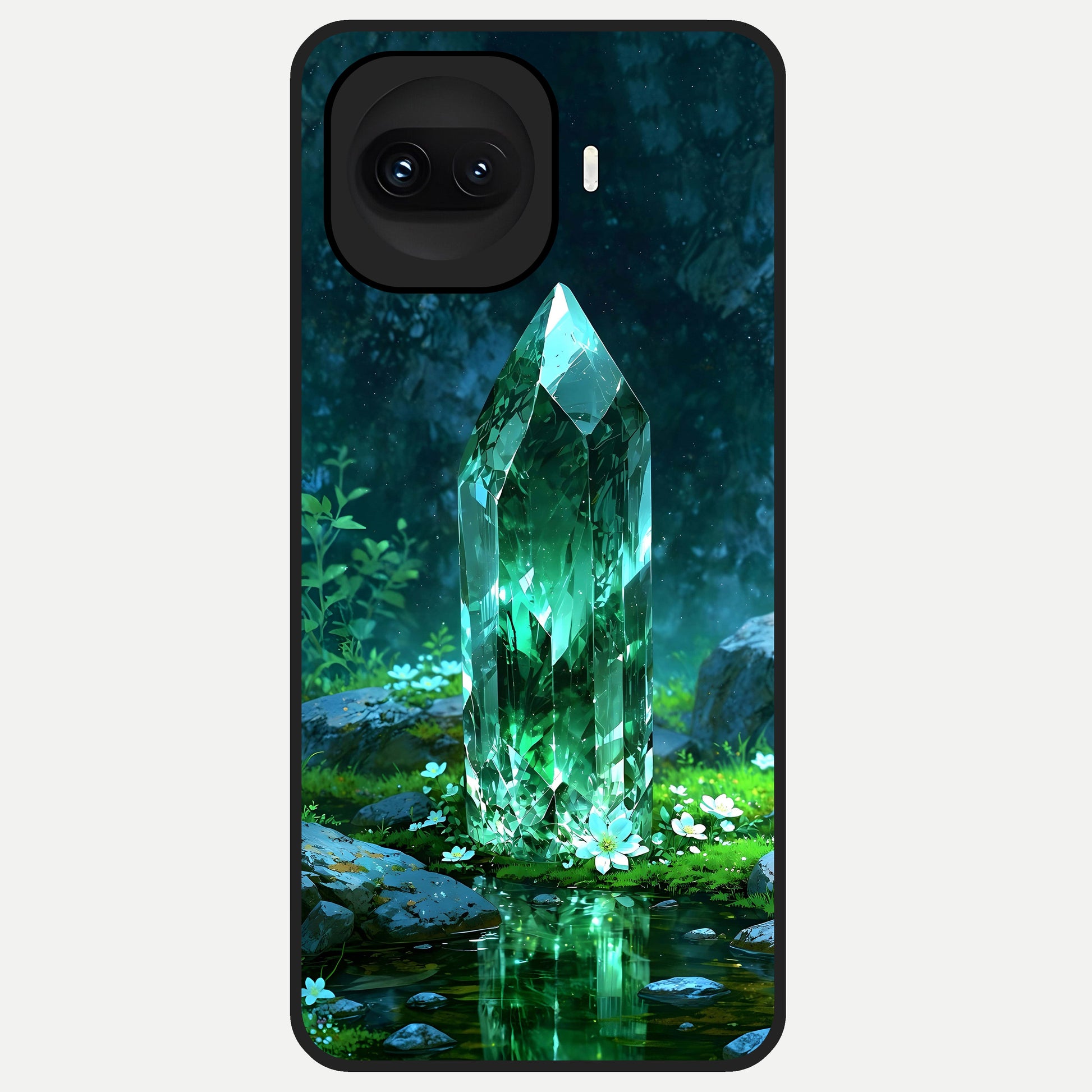  Emerald Light Crystal Glass Case for iQOO 15R back cover – full design glossy printed glass finish