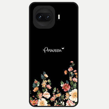  Floral Design Personalized Custom Name Glass Case for iQOO 15R back cover – full design glossy printed glass finish