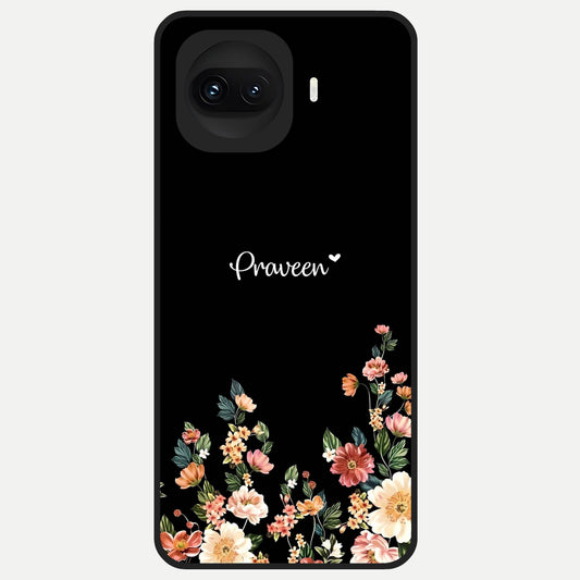  Floral Design Personalized Custom Name Glass Case for iQOO 15R back cover – full design glossy printed glass finish