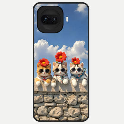  Floral Kitty Squad Glass Case for iQOO 15R back cover – full design glossy printed glass finish