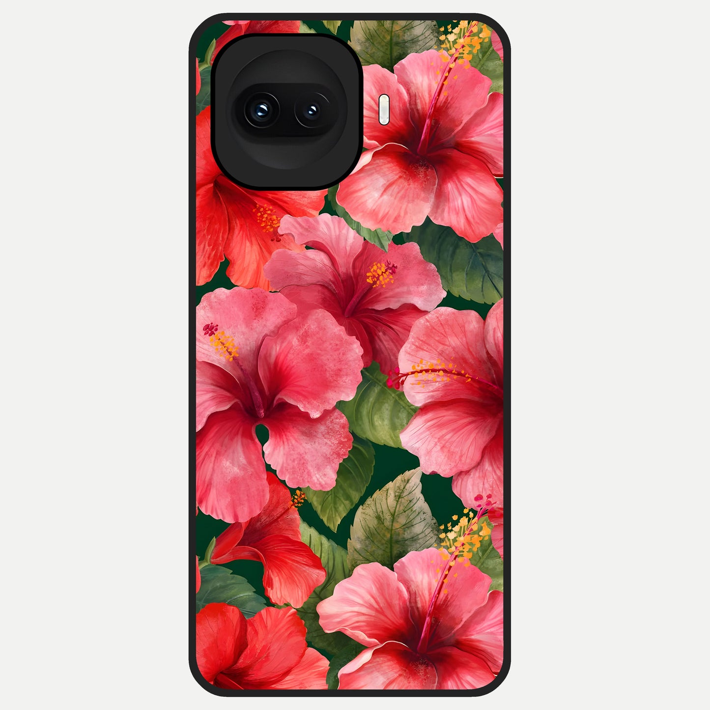  Hibiscus Pattern Glass Case for iQOO 15R back cover – full design glossy printed glass finish