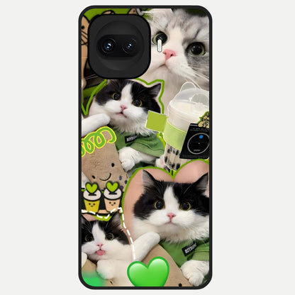  Matcha Cats Mood Glass Case for iQOO 15R back cover – full design glossy printed glass finish