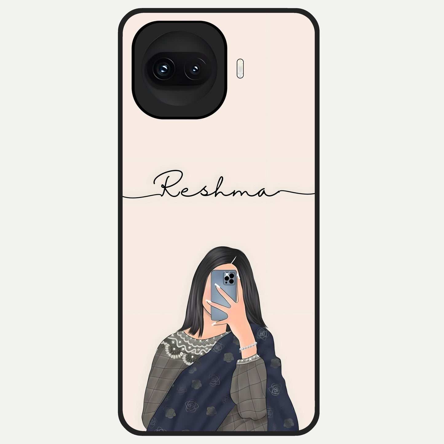  Mirror Mood Muse With Custom Name Glass Case for iQOO 15R back cover – full design glossy printed glass finish