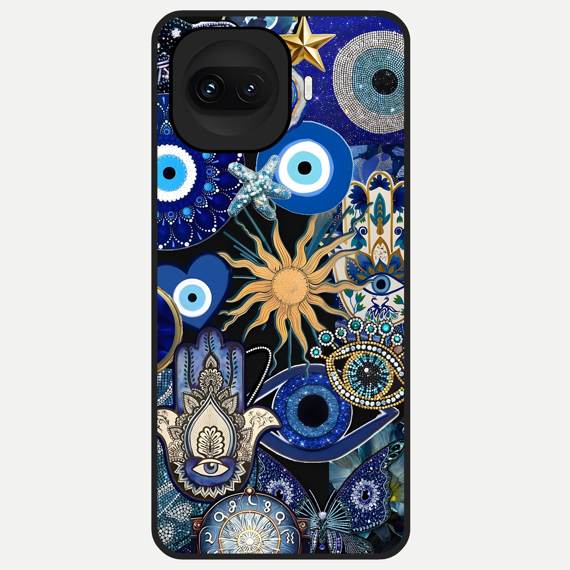  Mystic Blue Evil Eye Glass Case for iQOO 15R back cover – full design glossy printed glass finish