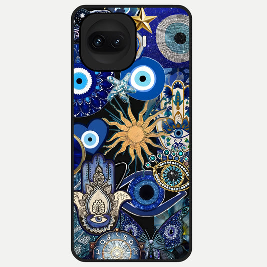  Mystic Blue Evil Eye Glass Case for iQOO 15R back cover – full design glossy printed glass finish