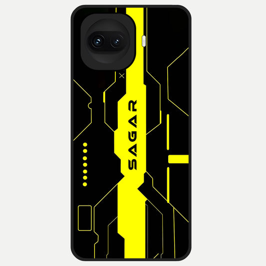 Neon CYBERPUNK Custom Name Glass Case for iQOO 15R back cover – full design glossy printed glass finish