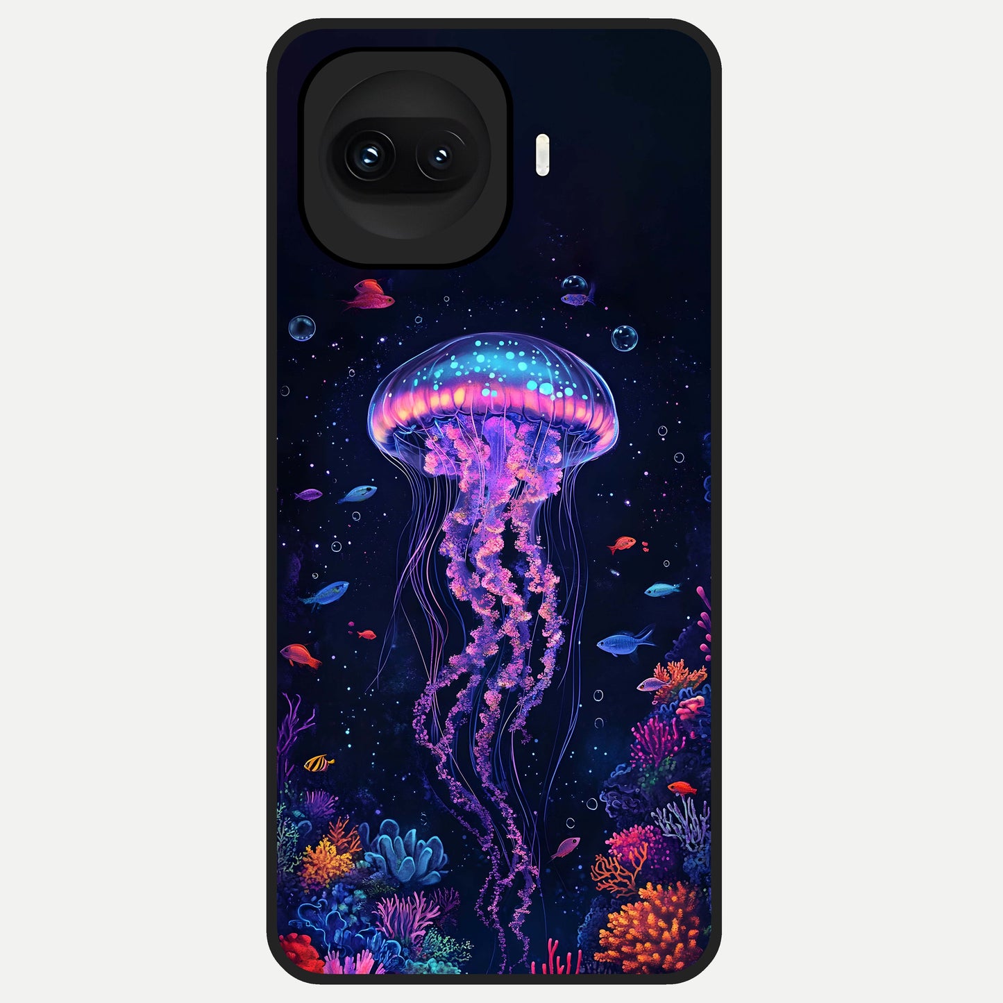 Neon Jellyfish Glass Case for iQOO 15R back cover – full design glossy printed glass finish
