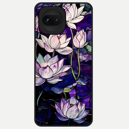  Purple Lotus Pattern Glass Case for iQOO 15R back cover – full design glossy printed glass finish